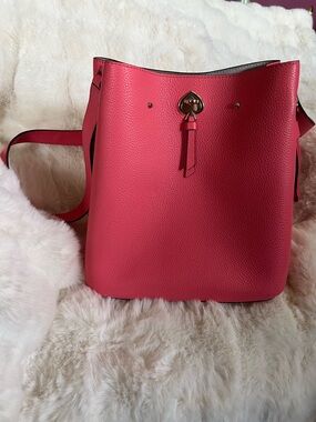 Kate Spade Pink/Watermelon Marti Large Pebbled Leather Bucket Bag